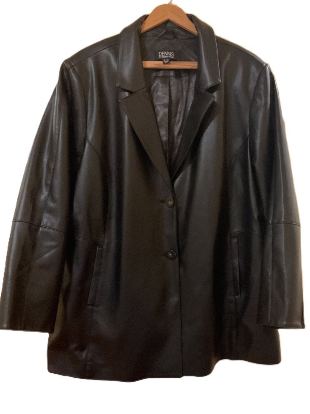 Dennis Basso - Fully Lined Faux Leather Black Coat - 2X